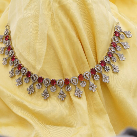 HANDMADE BRASS Red Necklace Set with Earrings in High Quality Cz Stone Wedding wear Jewelry Set BOLLYWOOD Kaira Advani Necklace Set