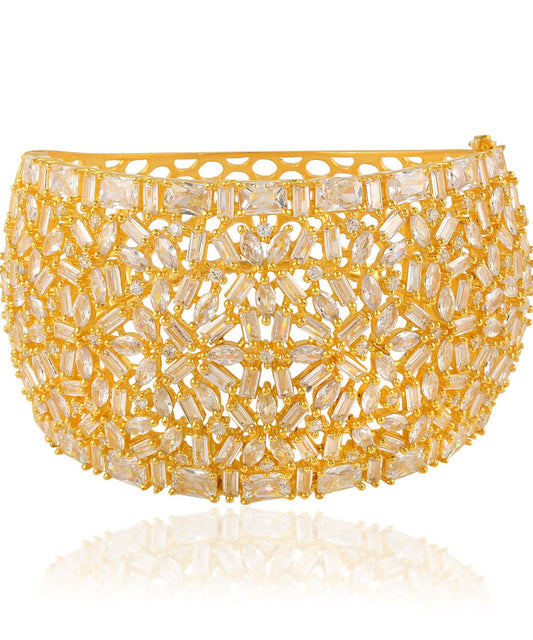 14K Intricate Brass Cuff Bracelet Featuring AAA Grade Hydro Stone Design