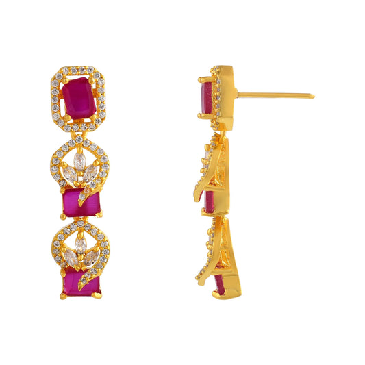 Light Weight Red Zircon Bollywood Bridal Necklace Set in 925 Silver with 14K Gold