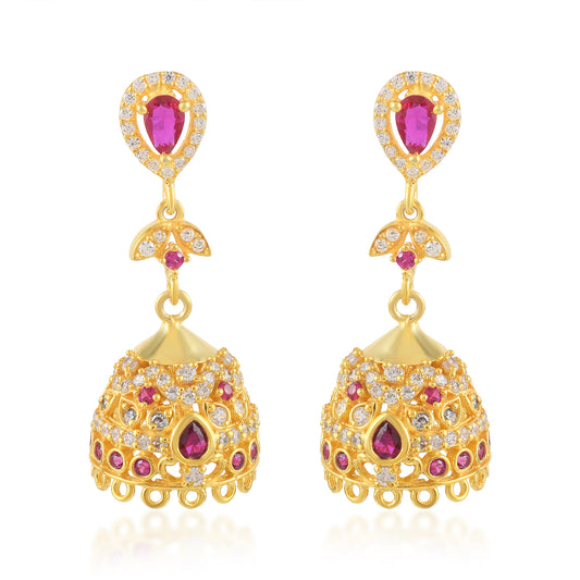 Sparkling Gold-Plated CZ Stone Unique Pink Fluorite Jhumka
