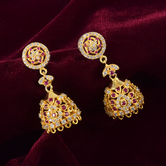 Golden Vine Meenakari Jhumkas Earrings With 14K Gold Rhyno stone