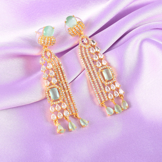 Mint Gemstone Charming Golden CZ Dangle Earrings With 14K Gold