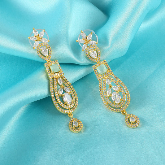 Mint Gemstone Star Golden CZ Dangle Earrings With Rhyno Stone