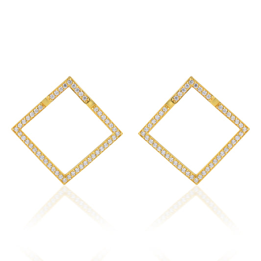 Natural Square Bali Stud Earring Sterling Silver With 14K Gold