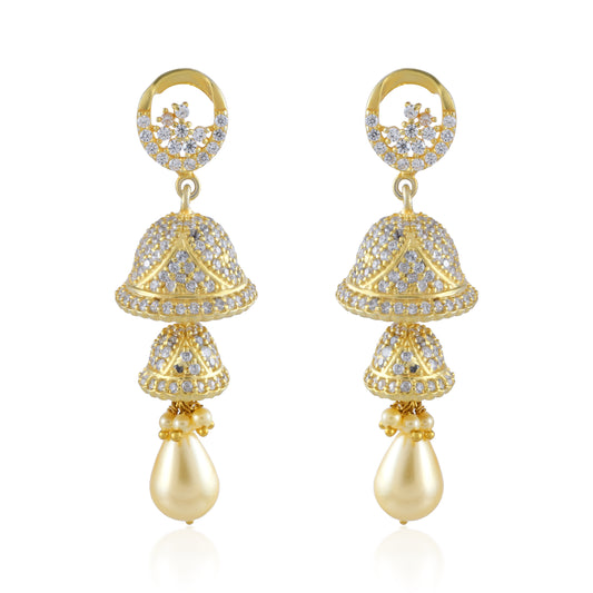 Antique Mayur Jali Jhumka in Silver with Gold Rhodium Finish and Pearls.