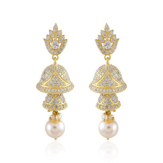 Antique Mayur Jali Jhumka Earrings in 14K Gold-Touched 925 Sterling Silver