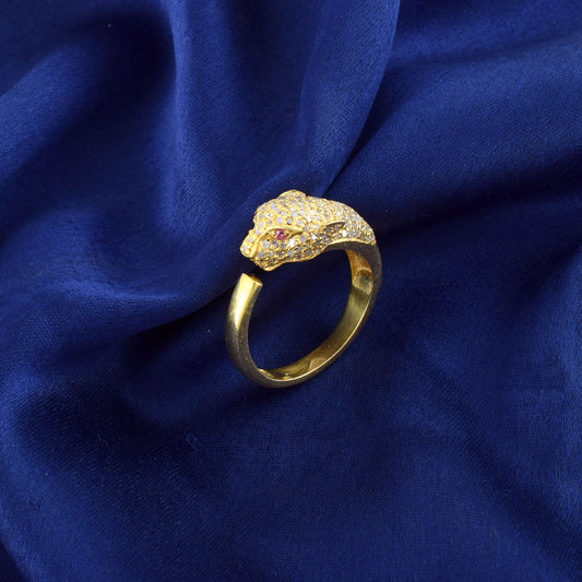 Red Eye Panther Ring with Pave Diamond and Pigeon Red Ruby