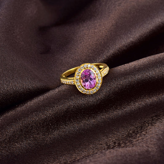 Oval Amethyst Sterling Silver Rhyno Stone Gold Plated Promise Ring
