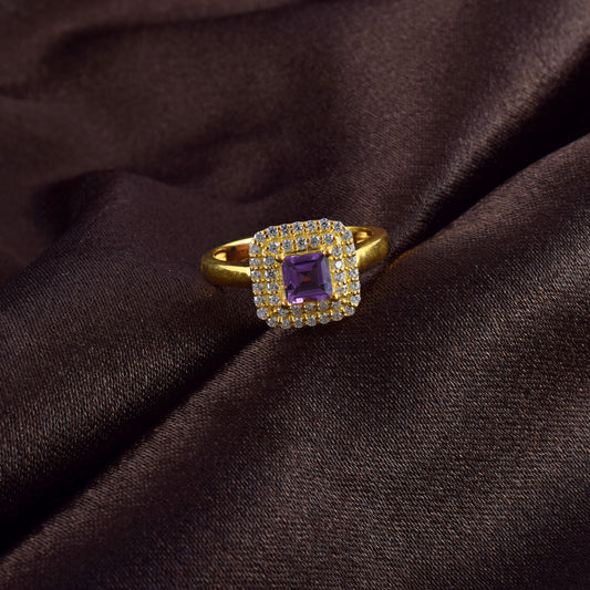 Square Amethyst Stone With Gold Plated Promise Ring