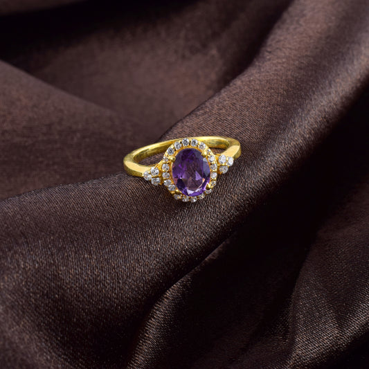 Sparkling Silver Amethyst Gold Engagement & Promise Ring with Rhyno Stone