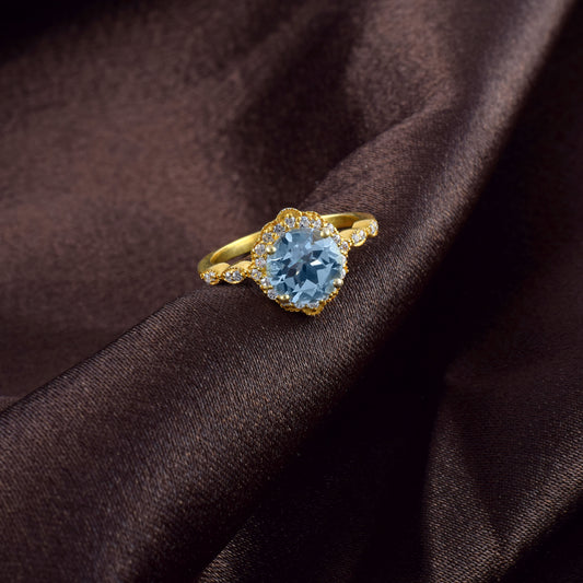 Sky Blue Topaz Gold-Plated Rhyno Gemstone Promise Ring