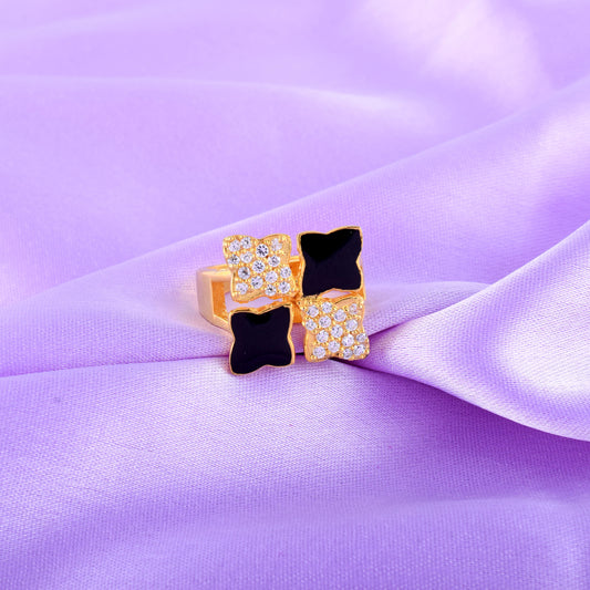 Black Star and Silver Stone Unique Ring in 14K Gold Plated