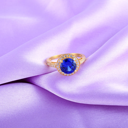 14K Gold Oval Cut Blue Sapphire Sterling Silver Promise Ring