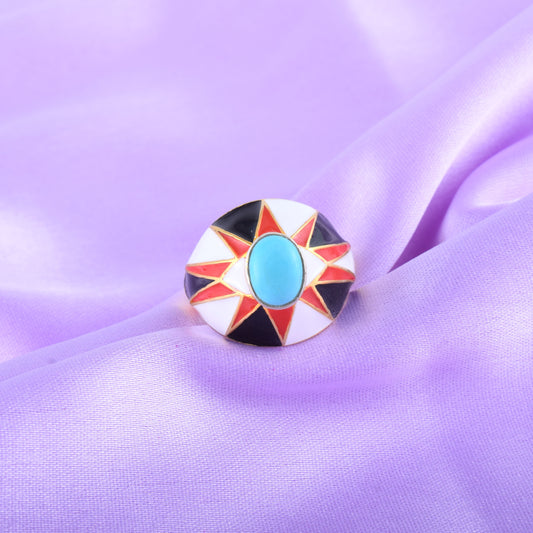 Natural Turquoise Enamel Ring with 14K Gold Plating Statement Ring