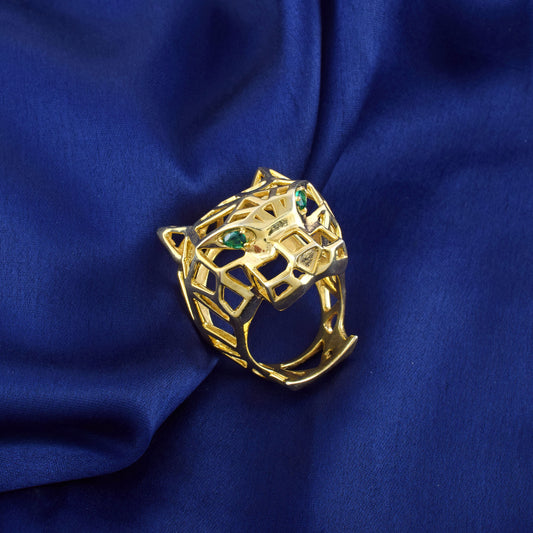 Classic 14K Gold Natural Emerald Pantero Gold Plated Ring