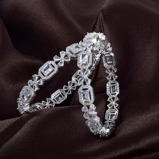 Luxurious Silver Bangle with AAA Grade Hydro Stone Embellishments