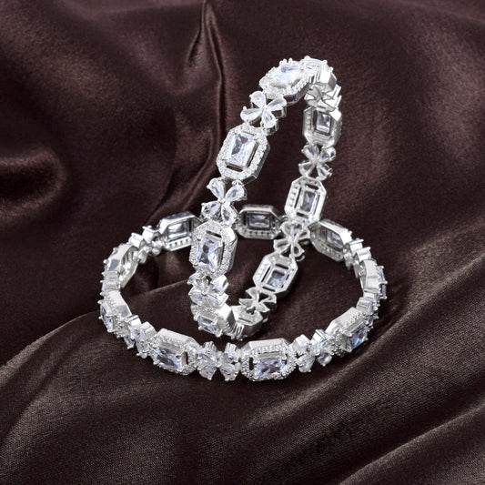 Luxurious Silver Bangle with AAA Grade Hydro Stone Embellishments