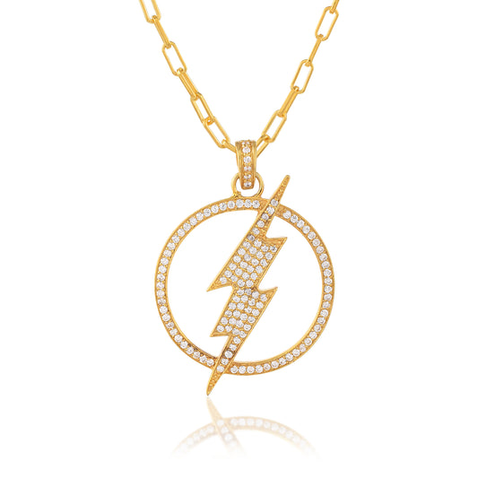Lightning Charm Thunderbolt Pendant Avengers Lightning Pendant 18K Gold Plated Chain Bling CZ Hip Hop Necklace for Men Women