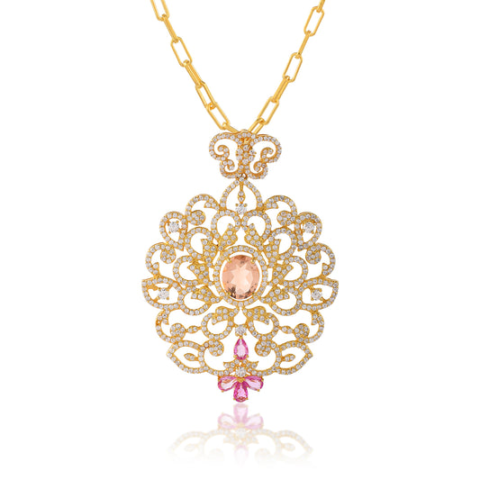 Big Floral handcrafted luxury Pendant necklace Bold and stylish Pendant in 925 Sterling Silver