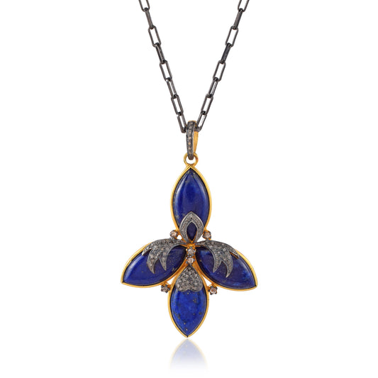One of a Kind Natural Lapis Lazuli Pendant Pave Diamond Pendant Jewelry Hip Hop Style Gift ideas