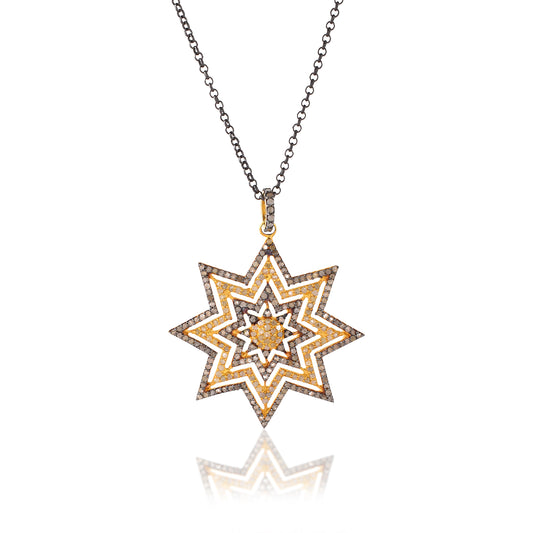 Two Tone Designer Starburst Diamond 925 Sterling Silver Charm Pendant Beautiful Starburst Pendant For Nacklace Handmade Pendant Jewelry Gift ideas