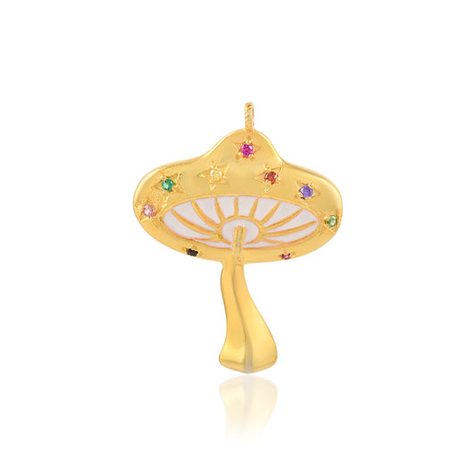 VALLAKI Light Weight minimal Mushroom Charm pendant in 925 Silver with Pave diamond and Enamel Best gift on Christmas celebration.