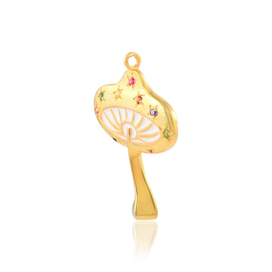VALLAKI Light Weight minimal Mushroom Charm pendant in 925 Silver with Pave diamond and Enamel Best gift on Christmas celebration.