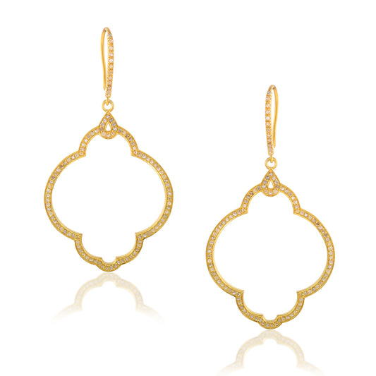 Light Weight Pave Diamond Vermeil Earrings Dangle Drop Everyday Wear Gold Frame Earrings