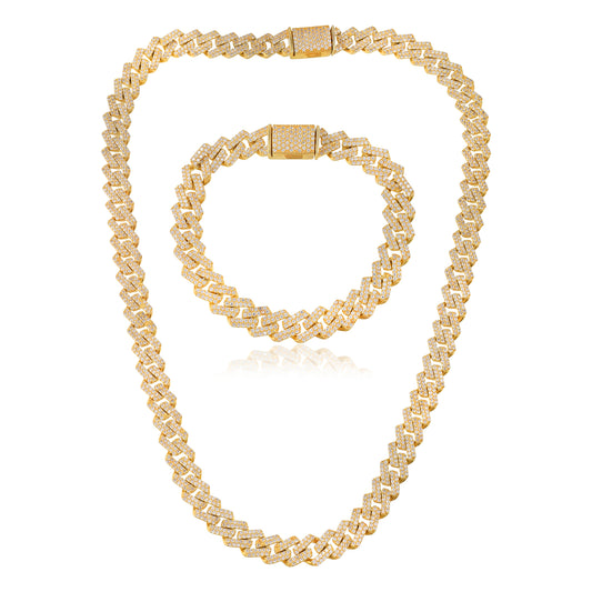 VALLAKI MEN Iced out Hip Hop Monaco Cuban Link Chain with Bracelet in 925 Silver Bikers Chain White BOLD Chain Bracelet Set Gift ideas