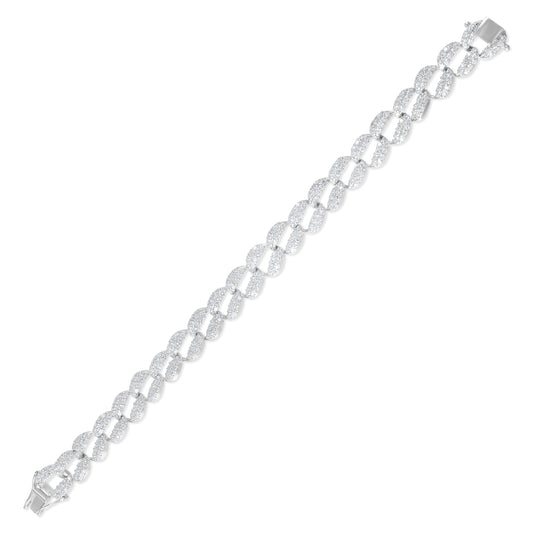 VALLAKI MEN Iced out Hip Hop Monaco Cuban Link Chain with Bracelet in 925 Silver Bikers Chain White BOLD Chain Bracelet Set Gift ideas