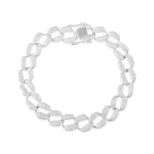 VALLAKI MEN Iced out Hip Hop Monaco Cuban Link Chain with Bracelet in 925 Silver Bikers Chain White BOLD Chain Bracelet Set Gift ideas