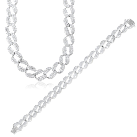 VALLAKI MEN Iced out Hip Hop Monaco Cuban Link Chain with Bracelet in 925 Silver Bikers Chain White BOLD Chain Bracelet Set Gift ideas