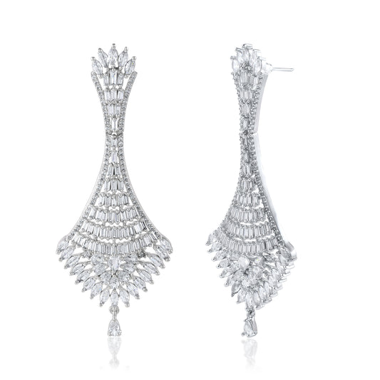 Luxury Stylish White Long Victorian Stylish Dangle Earring Brass Cz Stone Charming Long Earring For Her Gift For Her Bollywood Style White Jhumka For Her