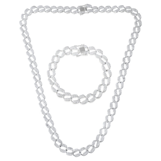 VALLAKI MEN Iced out Hip Hop Monaco Cuban Link Chain with Bracelet in 925 Silver Bikers Chain White BOLD Chain Bracelet Set Gift ideas