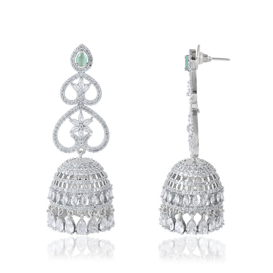 High End American Diamond (Ad) Style Jhumki Jhumki Jhumka Perfect For Wedding Party Wear Indian Desi Wedding.Goldsilver