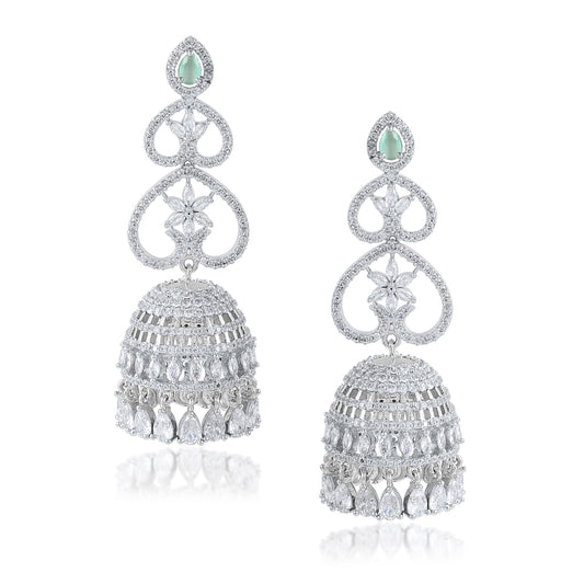 High End American Diamond (Ad) Style Jhumki Jhumki Jhumka Perfect For Wedding Party Wear Indian Desi Wedding.Goldsilver
