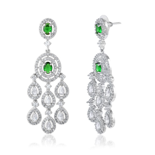 Handmade Cz Dangle Earrings In Brass With Shining Cz Floral Long Dangle Drop Earrings Anniversary Gift For Womans Birthday Gift For Womans