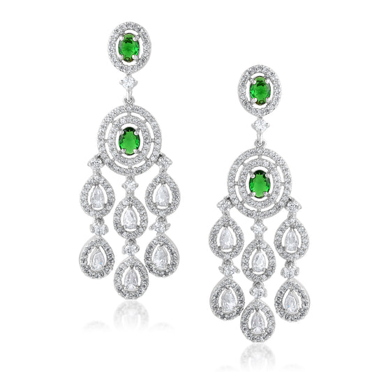 Handmade Cz Dangle Earrings In Brass With Shining Cz Floral Long Dangle Drop Earrings Anniversary Gift For Womans Birthday Gift For Womans