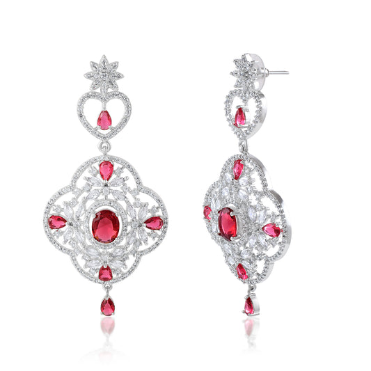 Victorian Diamond Ruby 14K Gold Silver Earring Pair