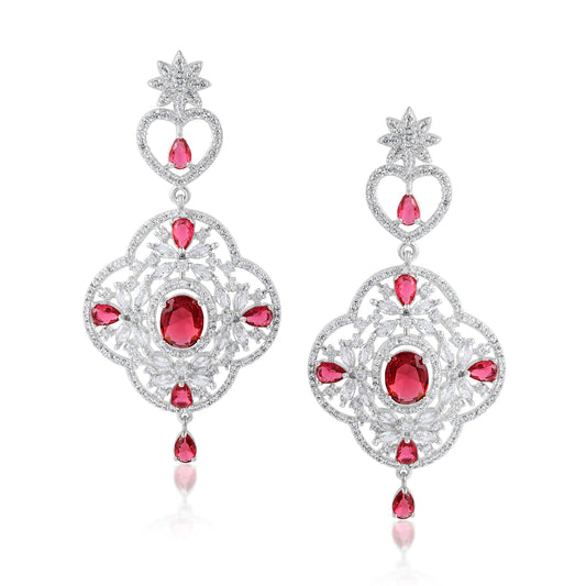 Victorian Diamond Ruby 14K Gold Silver Earring Pair