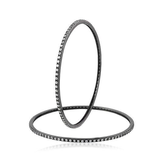 MINIMAL OXIDIZED Polish Festive Bangle in Pave Diamond 925 Silver Daily Wear Sterling Vermeil Bangles Vintage Gold And Silver Oval Stackers