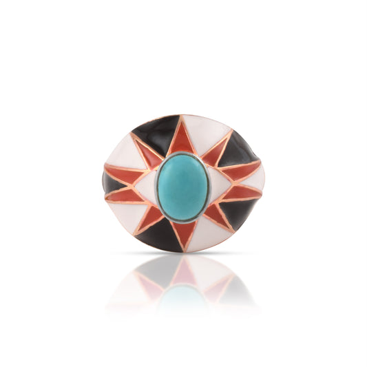 Natural Turquoise Enamel Ring with 14K Gold Plating Statement Ring