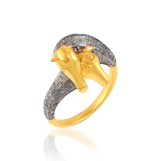DUAL facing HORSE shaped Pave DIAMOND Handmade Ring in 925 Silver with 14k Gold filled Dainty Ring Statement Animal Figure Diamond Ring