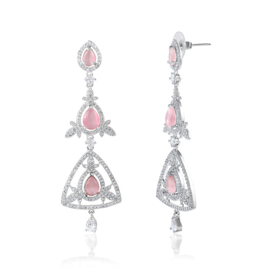 Vallaki Layered Dangle Drop Earring In Brass White Pink Cz Stacking Dangle Drop Earrings In White Rhodium