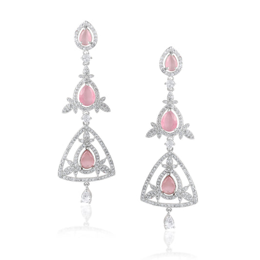 Vallaki Layered Dangle Drop Earring In Brass White Pink Cz Stacking Dangle Drop Earrings In White Rhodium