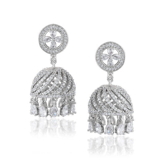 Dazzling Icononic White Luxury Jhumka Indian Earrings Punjabi Jewelry Bollywood Jhumka Best For Gift Bridesmaid Matching Jhumka