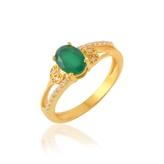 VALLAKI Oval Emerald Green CZ 925 Silver Ring for Daily Wear Engagement Anniversary Occasion