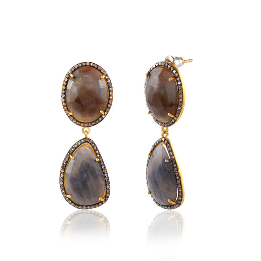 Pave Diamond Handmade Boho Style 2 Layered Drop Earring In 925 Silver Black Rhodium Ethnic Jhumka Minimal Light Weight Earring Gift For Her