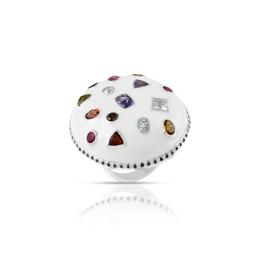 Multicolor White Oval Shaped With Natural Stones 925 Sterling Silver Statement Ring