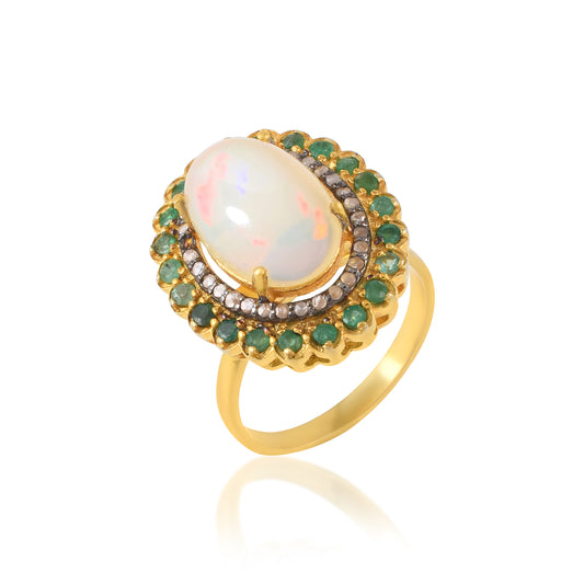 BIG OVAL MOONSTONE Centered Ring with Pave diamond in 925 Silver Ring For Engagement Anniversary Ocassion